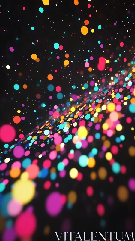 Multicolored circular particles form a diagonal abstract field