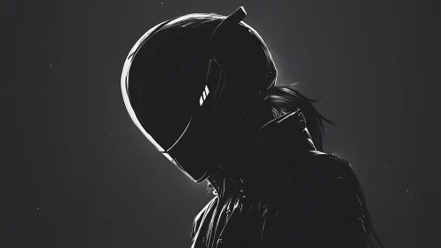 Cyberpunk rider silhouette in high contrast digital chiaroscuro.