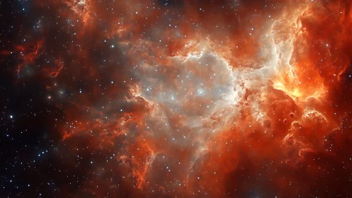 Fiery nebula clouds glow softly among countless distant stars