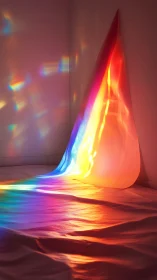 Chromatic light cascade against minimalist corner plane.