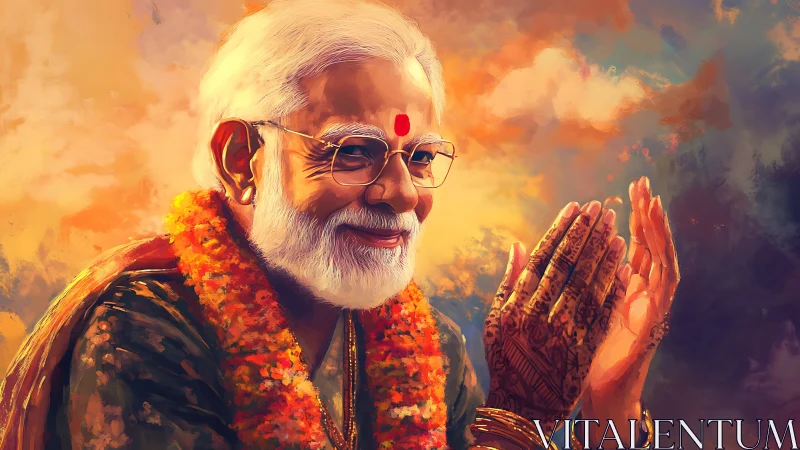 Warm garlands glow as a wise elder applauds painted skies