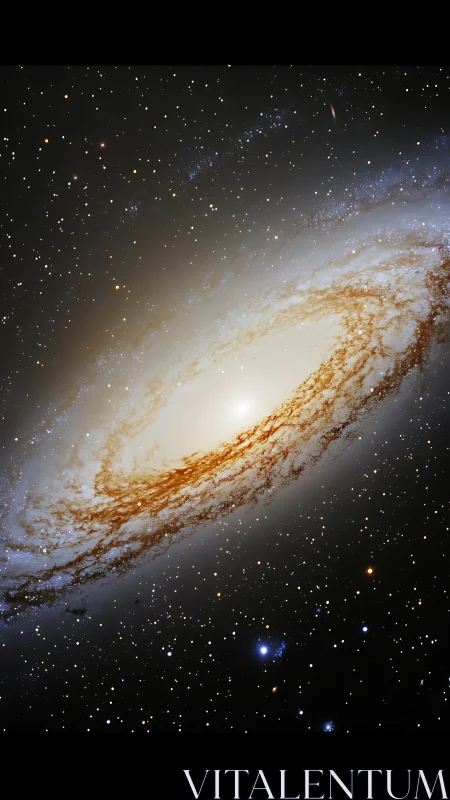 Majestic spiral galaxy glows amid dense star field in space.