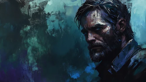 Bearded man with intense gaze rendered in textured brushwork