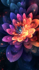 Radial fractal bloom renders layered translucent petals in orbit