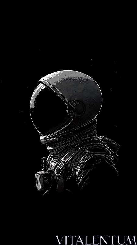 Silent stargazer astronaut drifting within ink-black infinity.