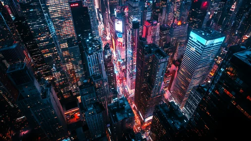 Neon canyons carve a glowing river through the midnight city