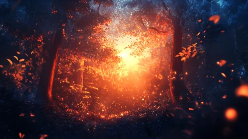 Luminous Particle Burst Through Stone Portal with Intense Heat Source Radiation