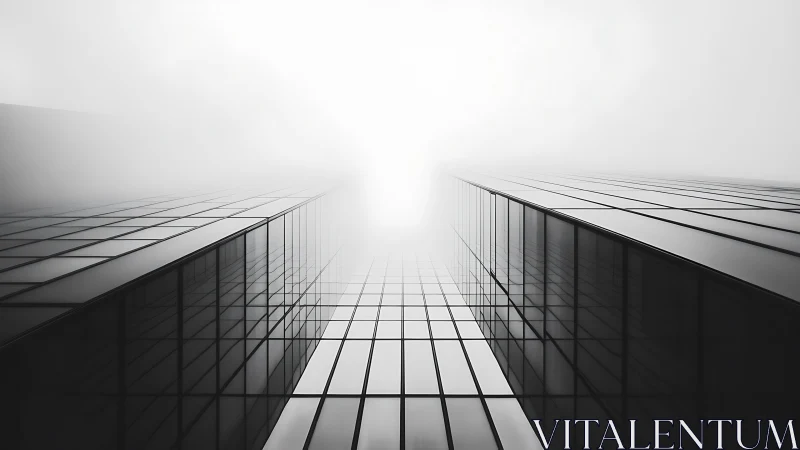 Fogbound glass canyons stretch toward a vanishing horizon.