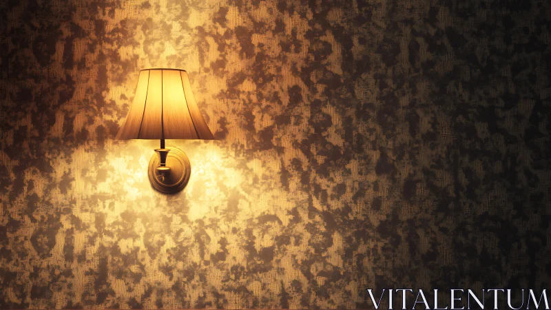 Wall-mounted lamp illuminating patterned textured wall.