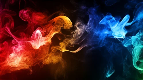 Chromatic smoke ribbons swirl across a dark void.