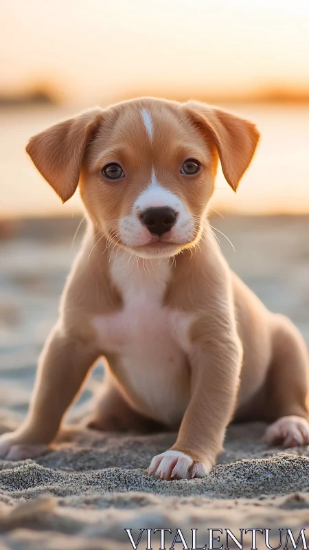 Backlit puppy portrait shows shallow depth and warm color grading