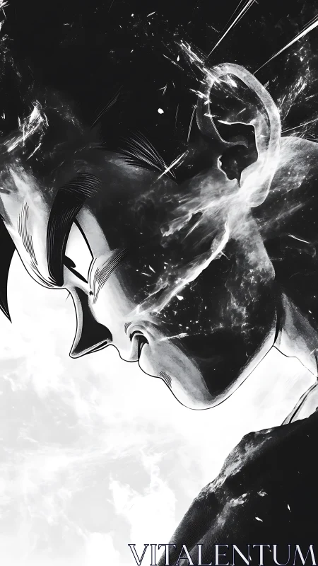 Monochrome side profile of stylized male anime character.
