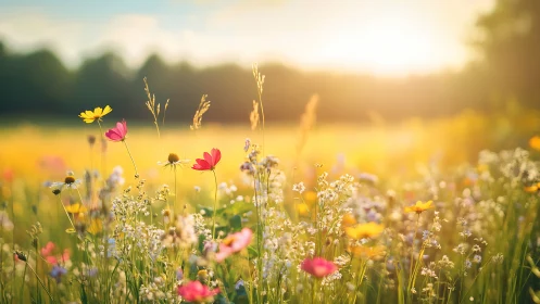 Wildflower Meadow at Golden Hour with Shallow Depth of Field.