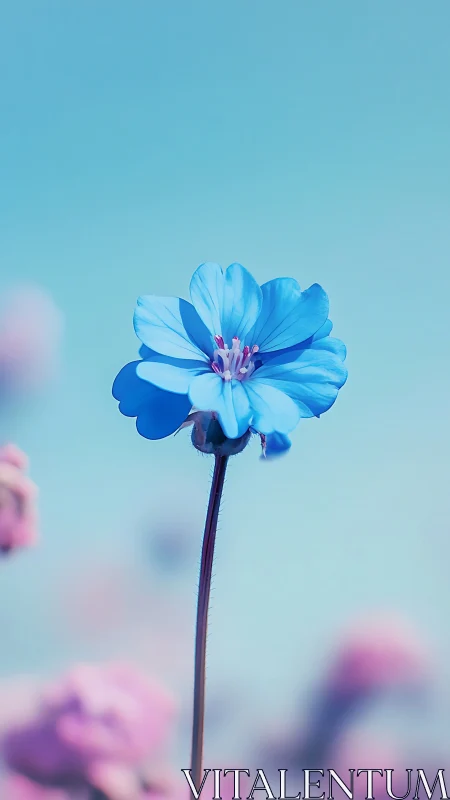 Sky-bright blue blossom standing tall in dreamy pastels.