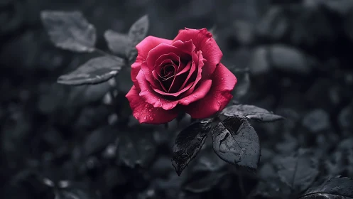 Crimson Bloom Steals the Spotlight in Monochrome Garden.