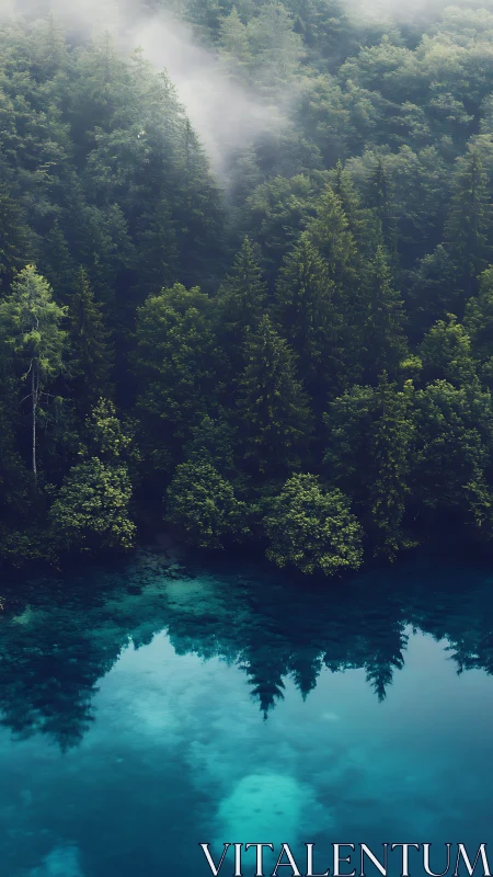 Misty Forest Cathedral Mirrors Itself in Turquoise Waters Below