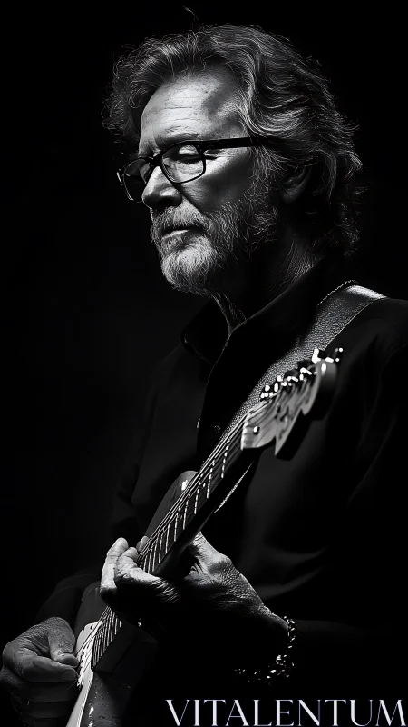 Quiet spotlight lingers on an older guitarist lost in melody