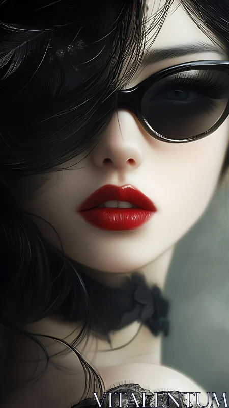 Close-up portrait of stylish woman in dark sunglasses.