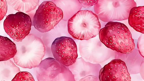 Digital strawberry slice pattern with glossy pink highlights.