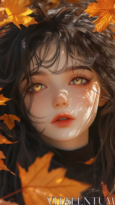 Autumn-eyed dreamer resting beneath a crown of ember leaves.