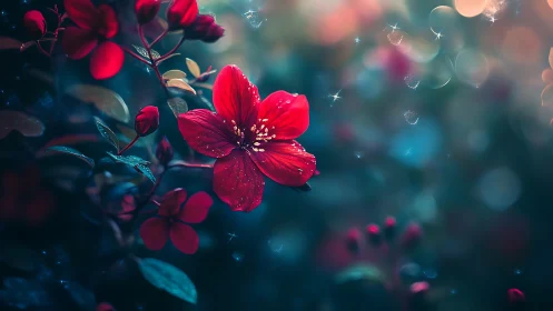 Red flower macro subject is isolated against soft bokeh field