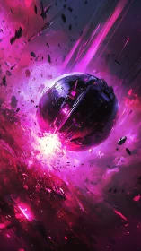 Neon gravity core shattering a galactic magenta storm.