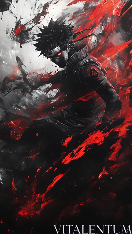 Shadow ninja commands swirling crimson energy in battle