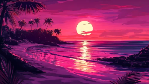 Electric sunset lagoon bathing in neon-tropical hush.