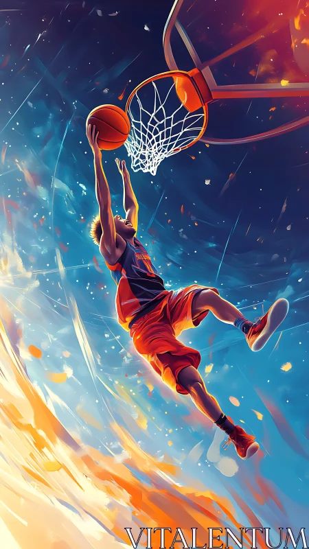 Dynamic basketball dunk rendered in high-energy digital painting