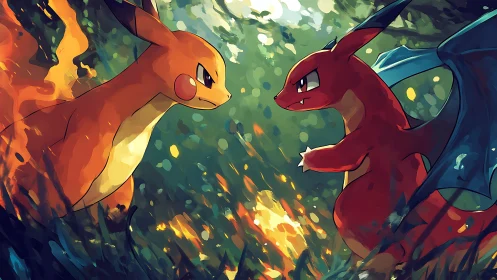 Two Dragon Pokemon Clash in Fiery Combat