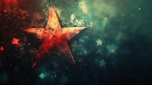 Radiant red star drifts through a dreamy cosmic sky