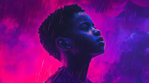 Neon Portrait in Rain: Cyberpunk Aesthetics.