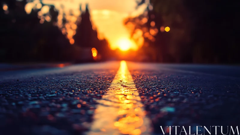 Sunlit asphalt horizon where day melts into glowing roadlines.