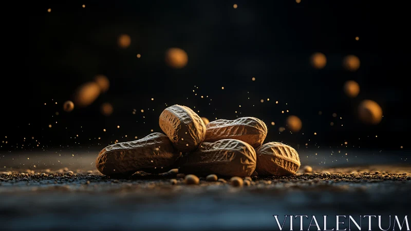 Rustic peanuts rest under warm light in a dramatic sprinkle