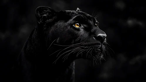 Black Panther with Golden Eyes Against Dark Background