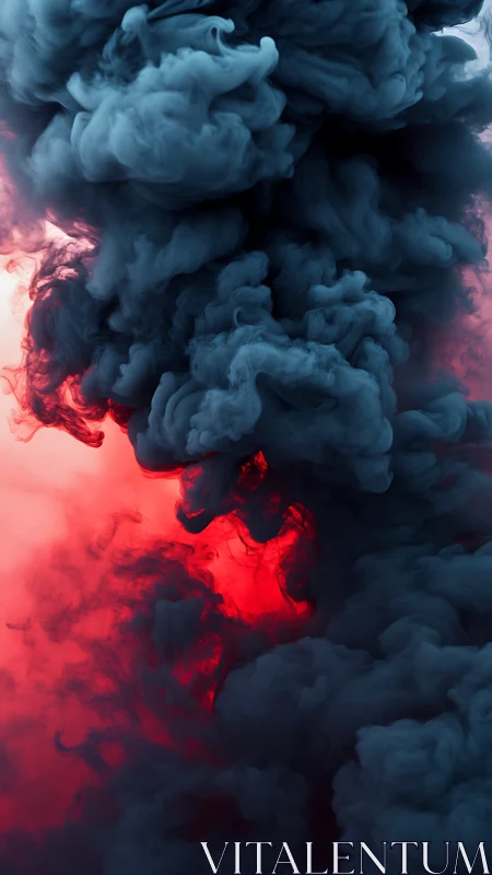 Volumetric dark smoke column over incandescent red backlight