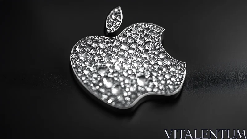 Diamond-studded metallic logo sparkles on dark surface.