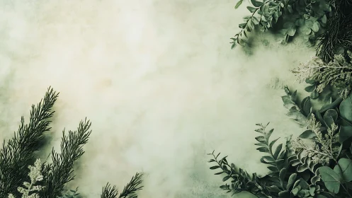 Botanical border composition on textured green backdrop.