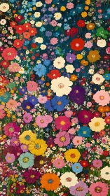 Vibrant Floral Abundance: Dense Botanical Tapestry Against Deep Teal Ground