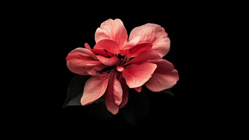 Coral Pink Peony Bloom on Black Background.