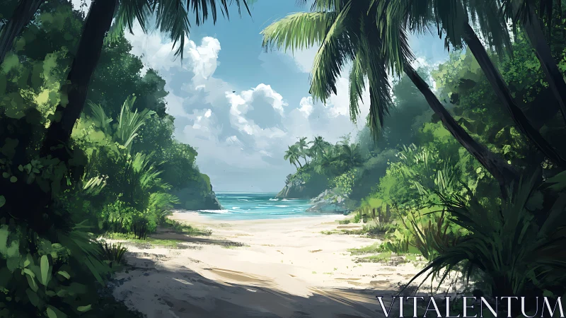 Tropical Paradise Beach Revealed Through Lush Green Gateway