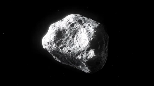 Rocky asteroid floating in deep black outer space.