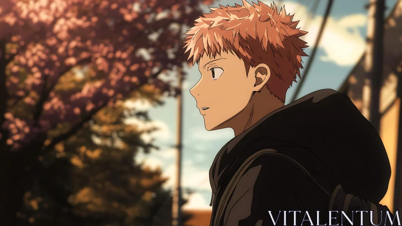 Teen boy walks under soft sunset light along quiet street