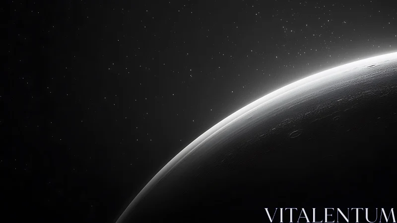 Silent planetary horizon curves through a starlit void