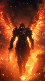 Infernal winged warlord rises from wildfire dusk skies.