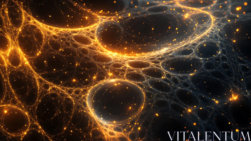 Fractal cosmic web glowing with golden particle light.
