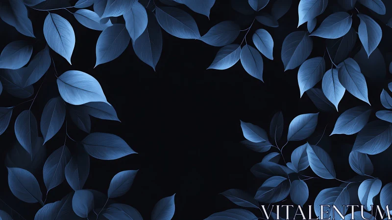 Blue leaves frame empty black center with digital shading