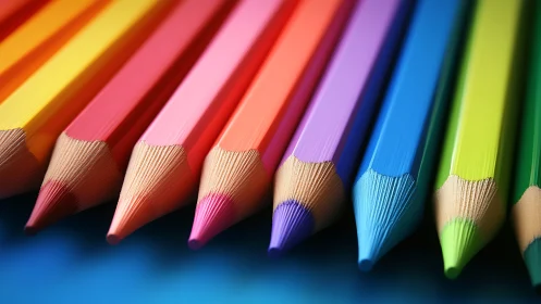 Macro close-up of sharpened colored pencils in chromatic array