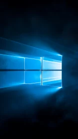 Neon window portal casting electric blue digital dawn.