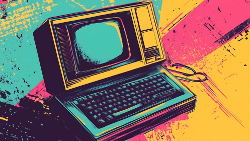 Retro computer daydream in bold neon pop color bursts.